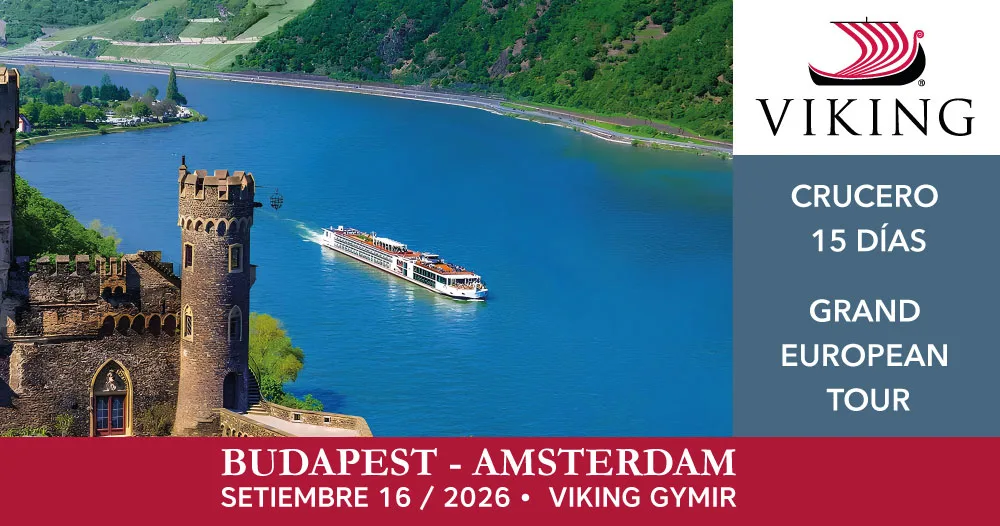 Crucero fluvial Viking navegando por el río Rin durante el Grand European Tour de Budapest a Ámsterdam en septiembre 2026