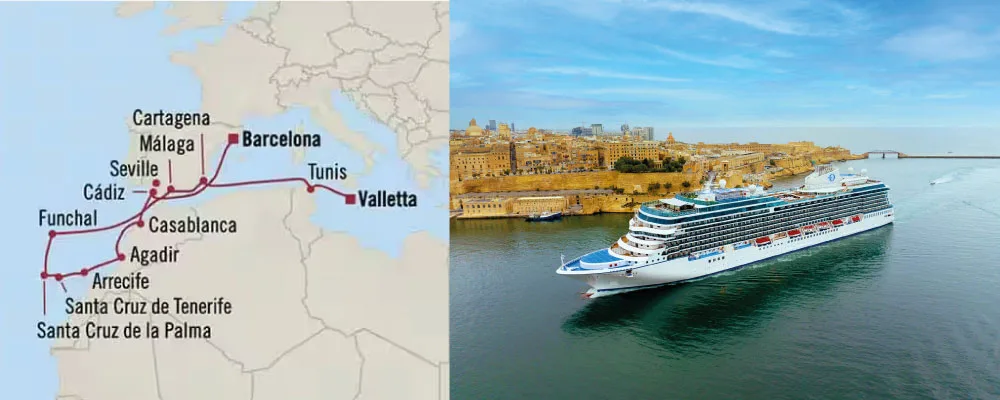 Oceania Allura - Valeta a Barcelona (22 Agosto 2026)-Mapa