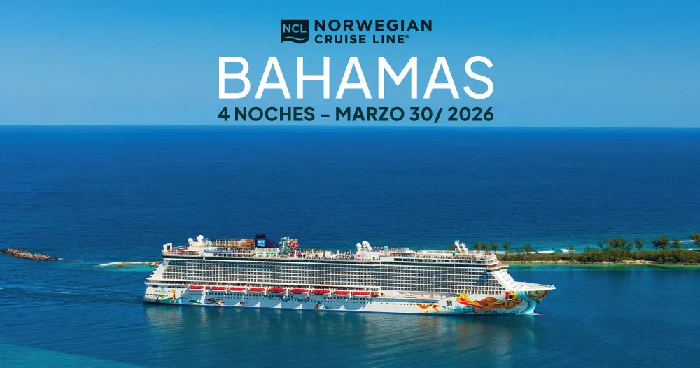 Crucero Norwegian navegando en aguas azules del Caribe durante un viaje a las Bahamas en marzo 2026