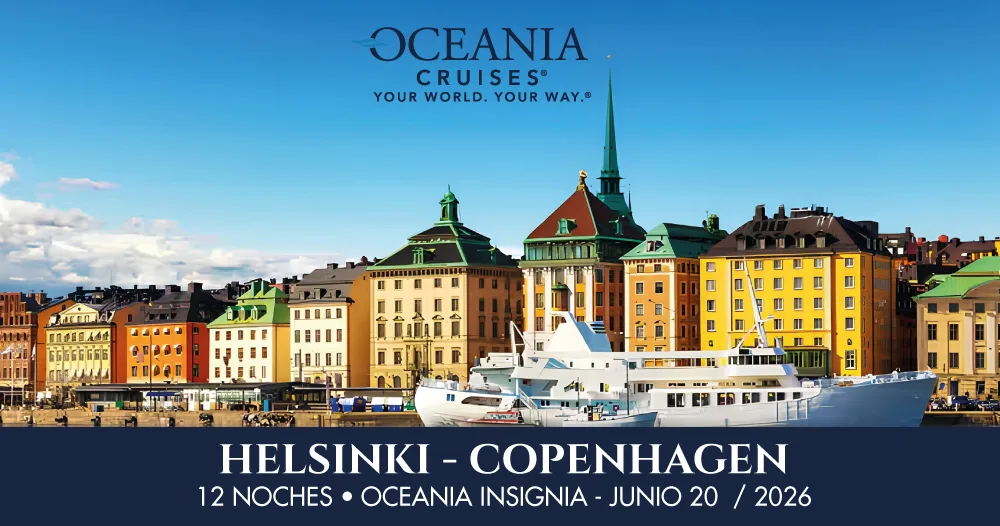 Vista del puerto de Helsinki con arquitectura escandinava durante un crucero del Oceania Insignia de Helsinki a Copenhagen, junio 2026.