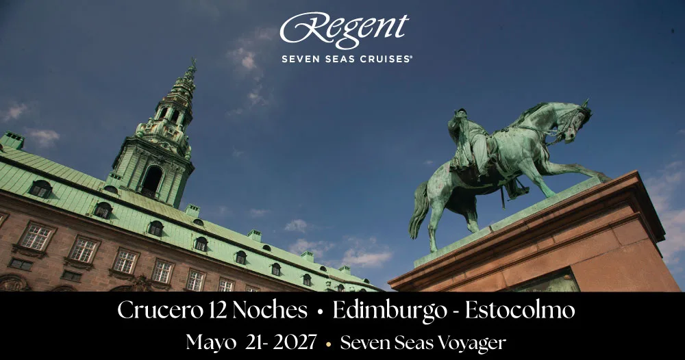 Palacio de Christiansborg en Copenhague, Dinamarca, promocionando el crucero de 12 noches de Edimburgo a Estocolmo a bordo del Seven Seas Voyager con salida el 21 de mayo de 2027.