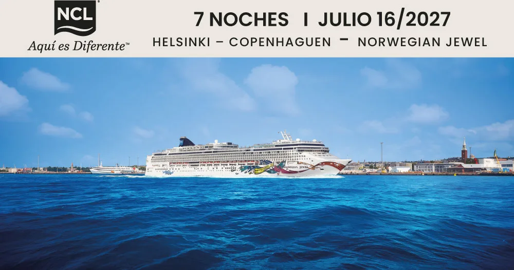 Norwegian Jewel de Norwegian Cruise Line navegando por aguas del Báltico en un crucero de 7 noches de Helsinki a Copenhague, con salida el 16 de julio de 2027.