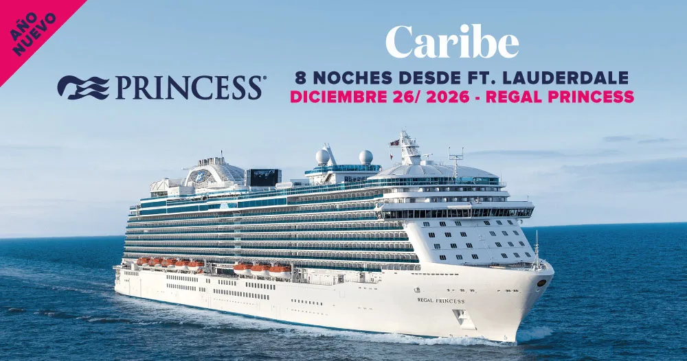 Regal Princess de Princess Cruises navegando por el Caribe durante un crucero de Año Nuevo de 8 noches desde Fort Lauderdale con salida el 26 de diciembre de 2026.