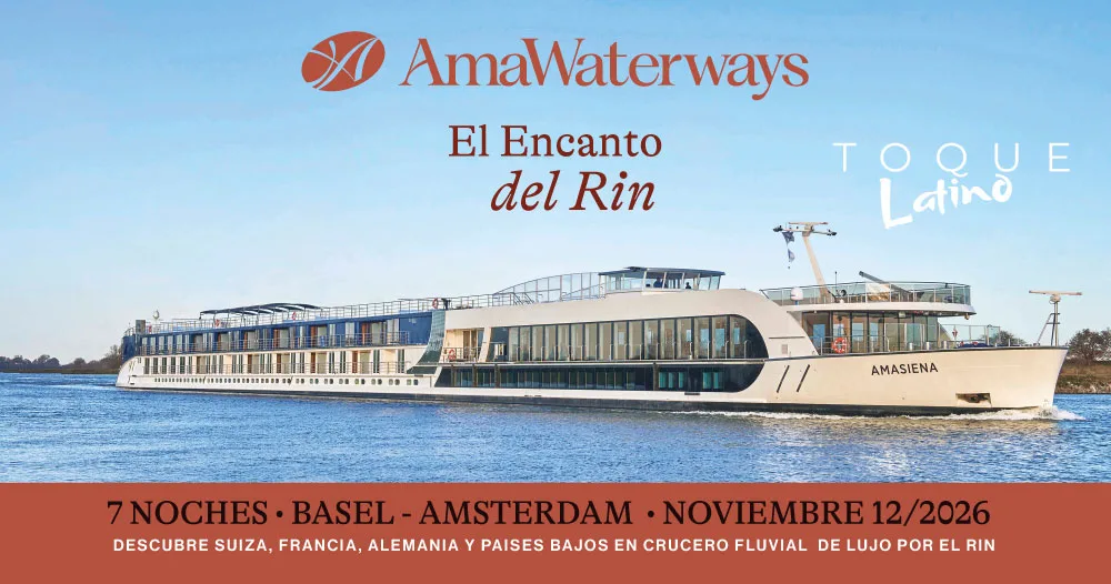 AmaSiena de AmaWaterways navegando por el Rin en un crucero de 7 noches desde Basilea hasta Ámsterdam con salida el 12 de noviembre de 2026.