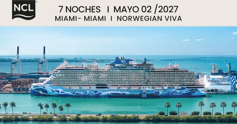 Norwegian Viva en el puerto de Miami para un crucero de 7 noches con salida y regreso a Miami el 2 de mayo de 2027.