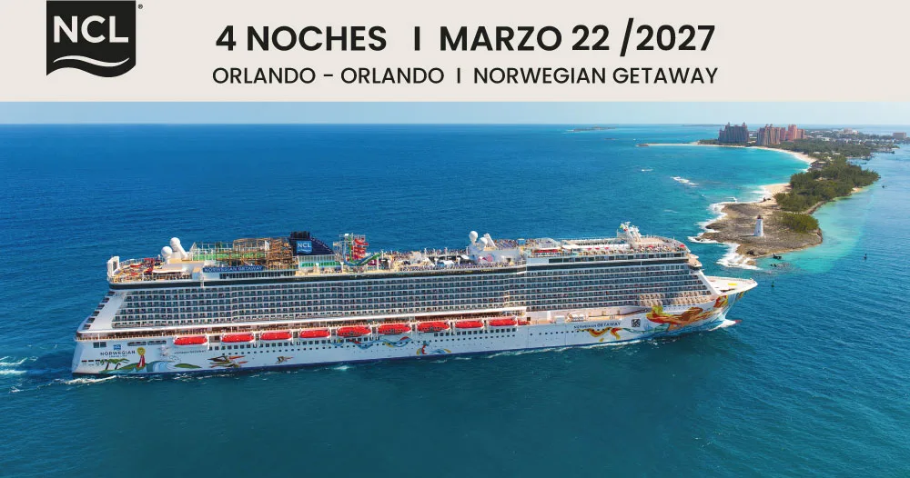 Norwegian Getaway navegando por el Caribe en crucero de 4 noches desde Orlando el 22 de marzo de 2027